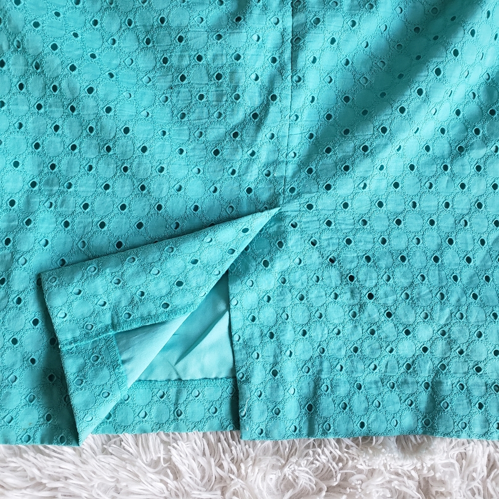 Ann Taylor Eyelet Pencil Skirt Green 6 - Picture 2 of 5